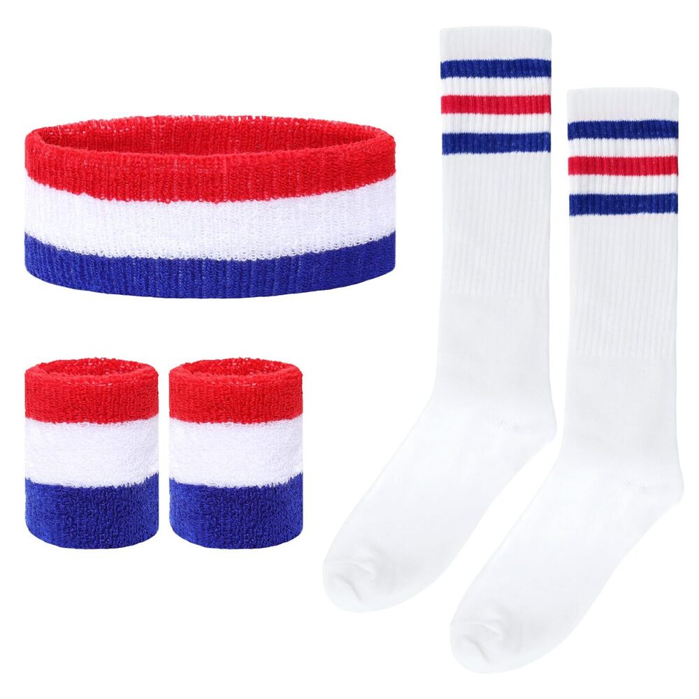 6779 5 Pieces Striped Sweatbands Sock Set Sports Headband High
